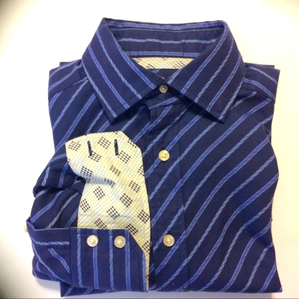 Robert Graham Blue Stripe Men's Casual Long Sleeve Shirt 16-35"